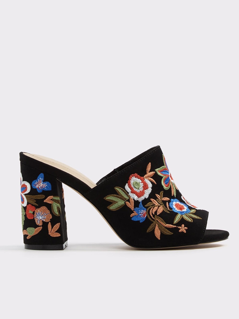 Aldo Black Floral Embroidered Mules